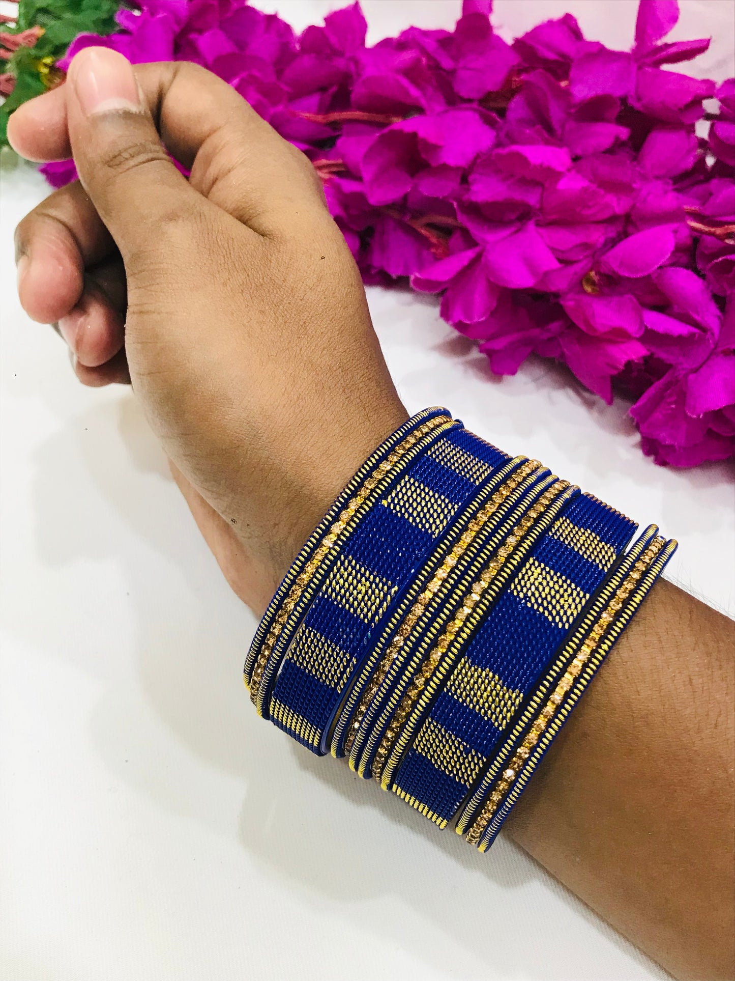 Charming Blue Color Metal Bangles Set With Spiral Design In Chandler