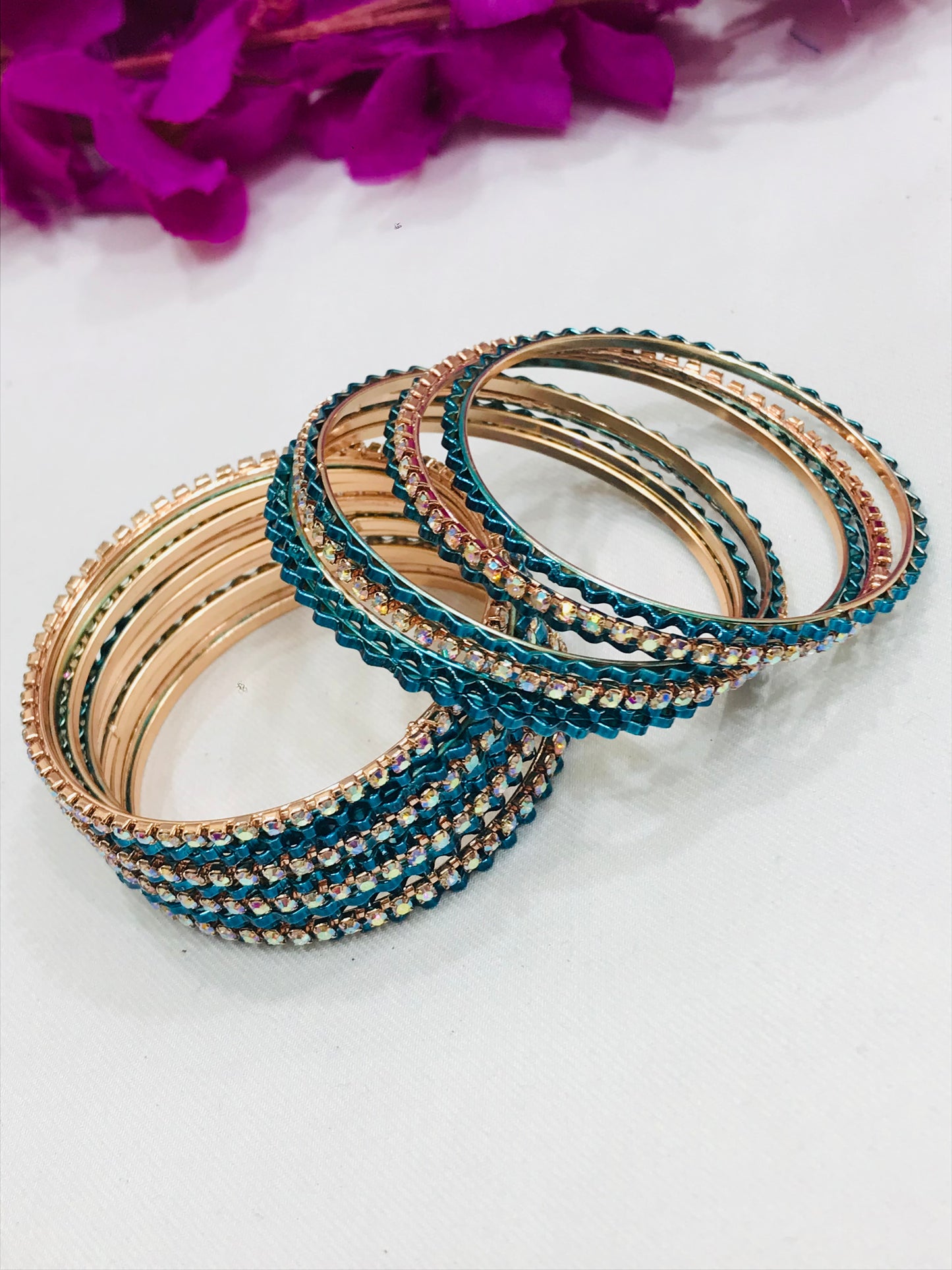 Blue Color Designer Metal Bangles Set In Tempe
