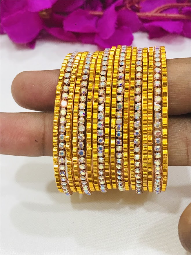 Yellow Colored Designer Bangles With White Stones In Chandler