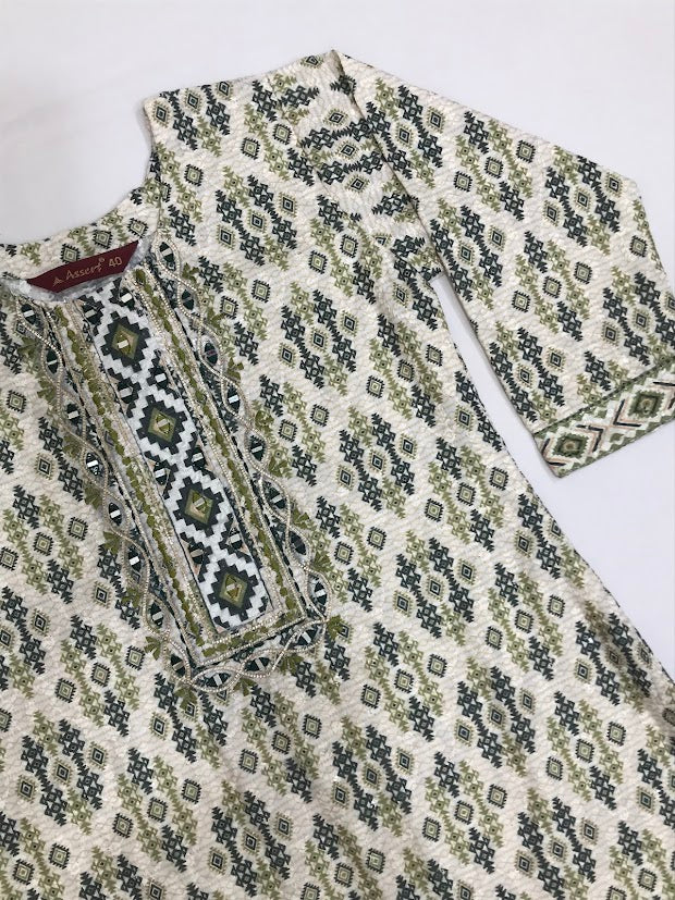 Green Color Cotton With Embroidery And Mirror Work Kurti For Girls In Chandler