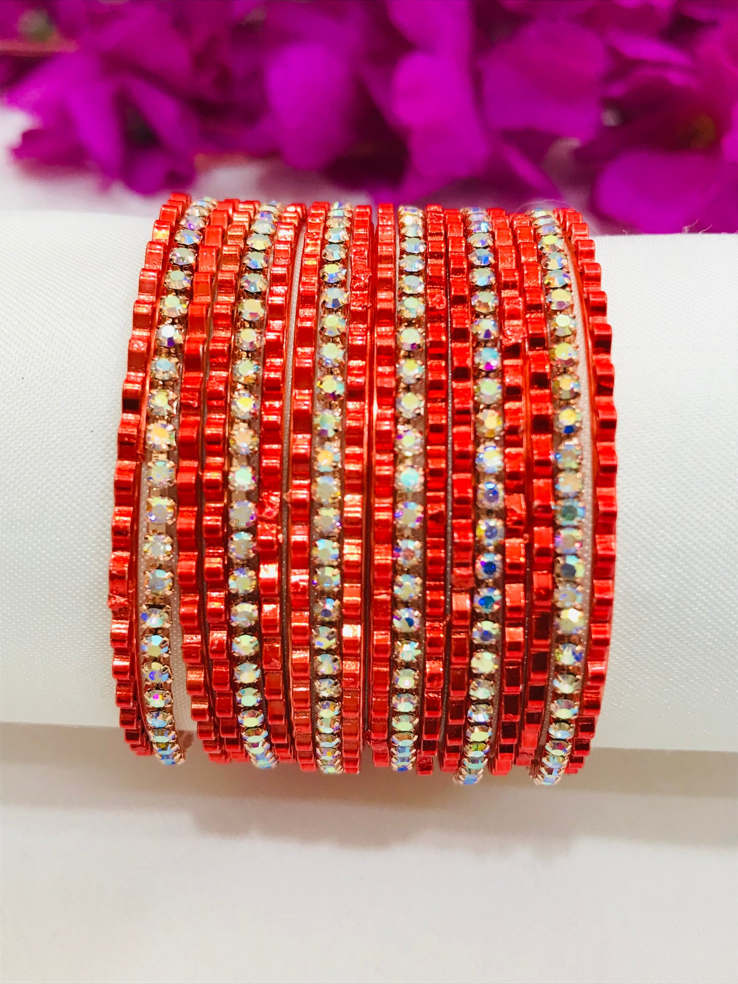 Appealing Orange Colored Fancy Metal Bangles With White Stones Near Me