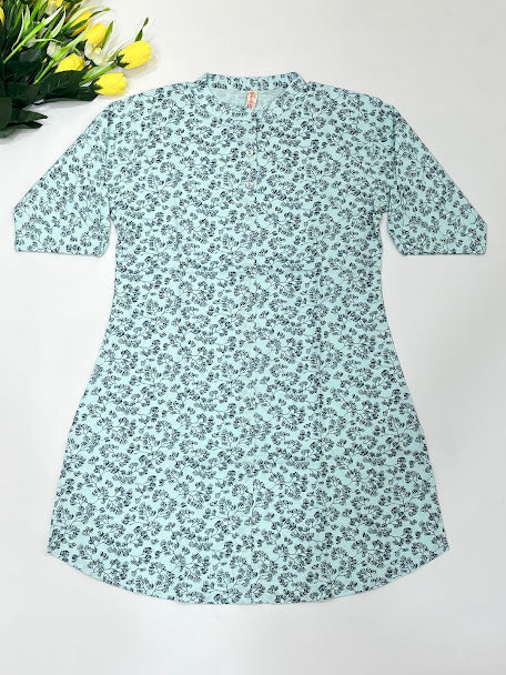 Exquisite Light Blue Cotton Kurti With Printed Work For Girls