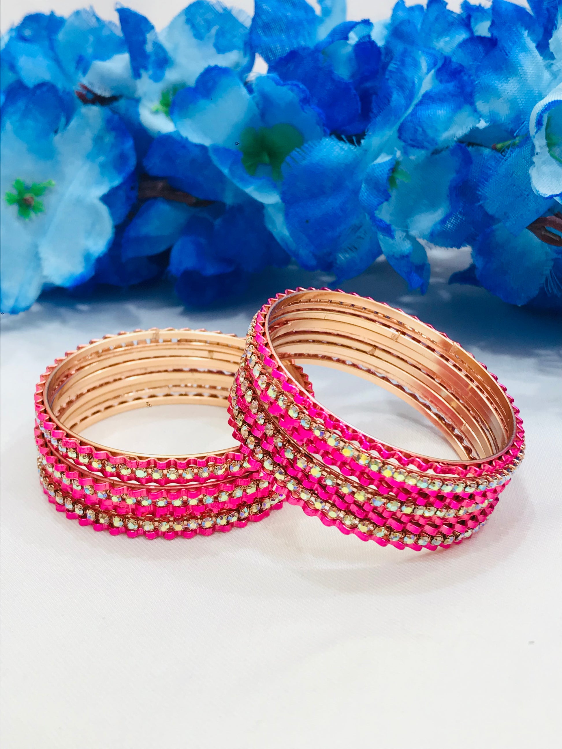 Pretty Pink Color Metal Bangles Set With Stones In Arizona