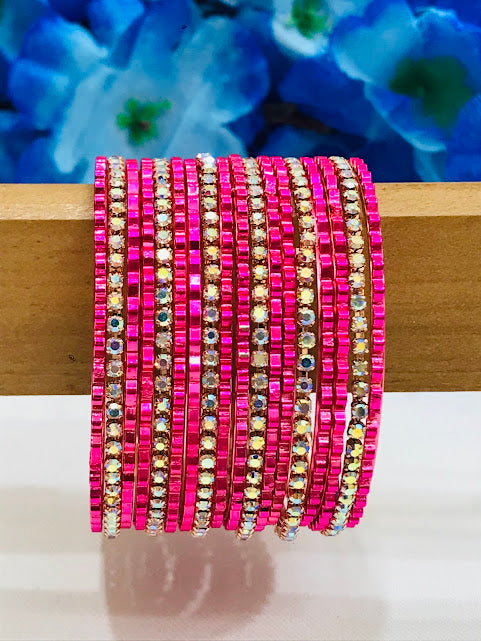 Pink Color Metal Bangles Set With Stones In Tempe