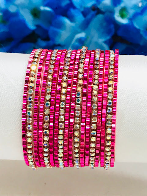 Pretty Pink Color Metal Bangles Set With Stones For Girls Near me