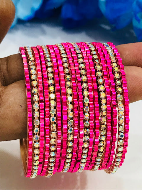 Pretty Pink Color Metal Bangles Set With Stones For Girls In Tucson