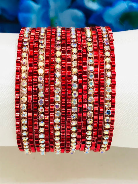 Attractive Red Color Metal Bangles Set With Stones For Girls Near Me