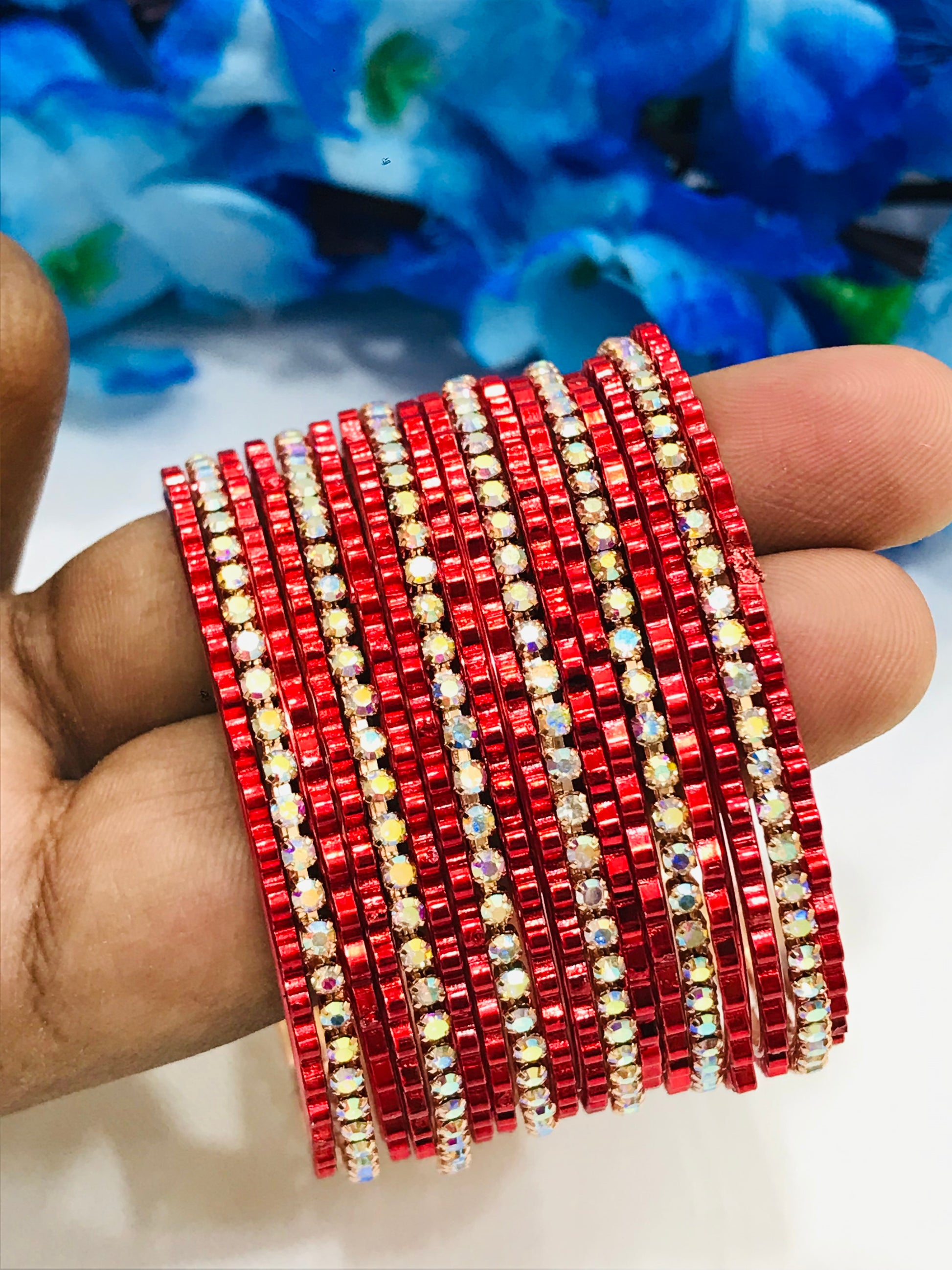 Attractive Red Color Metal Bangles Set With Stones For Girls In Happy Jack