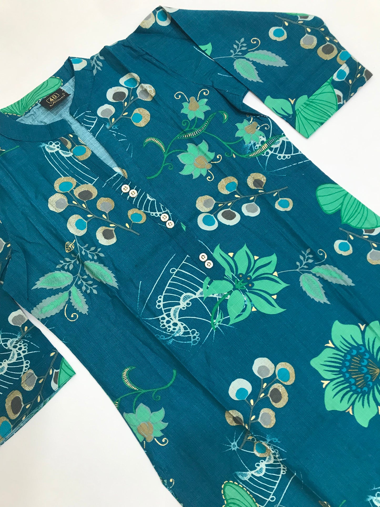 Peacock Blue Color With Printed Work Cotton Kurti In Chandler