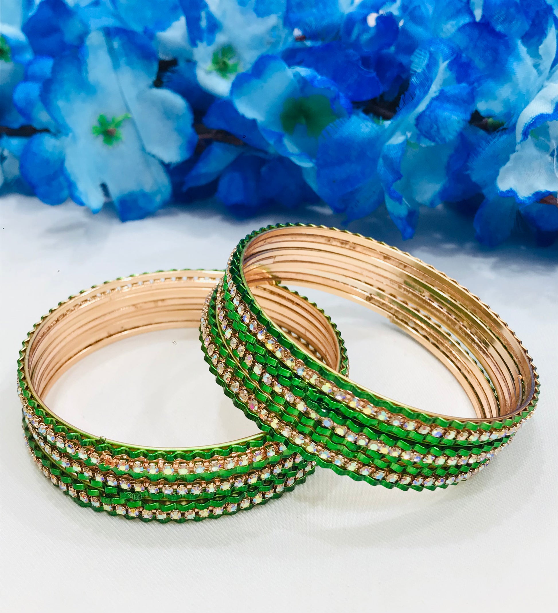 Exquisite Green Color Metal Bangles With Stones  In USA
