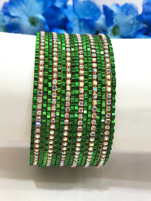 Exquisite Green Color Metal Bangles With Stones For Women Near Me