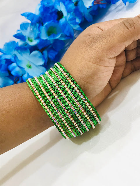 Exquisite Green Color Metal Bangles With Stones In Chandler