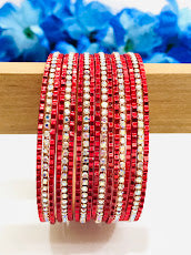 Red Color Bangles With White Stones In Chandler
