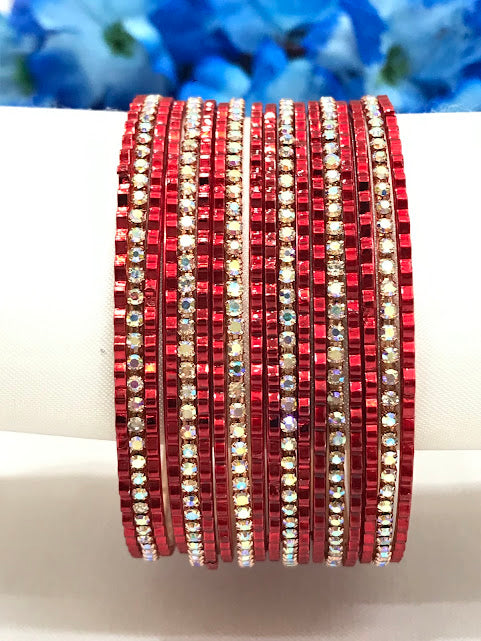 Appealing Red Color Metal Bangles With White Stones For Women Near Me