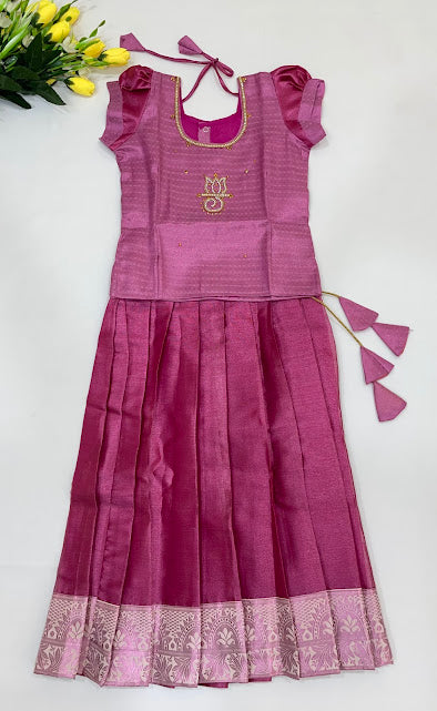 Gorgeous Pink Color Art Silk Langa Sets With Stone Work In Yuma