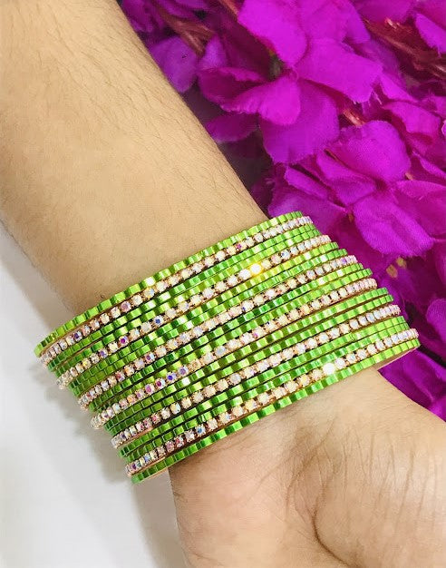 Green Colored Metal Bangles With Stones In Arizona