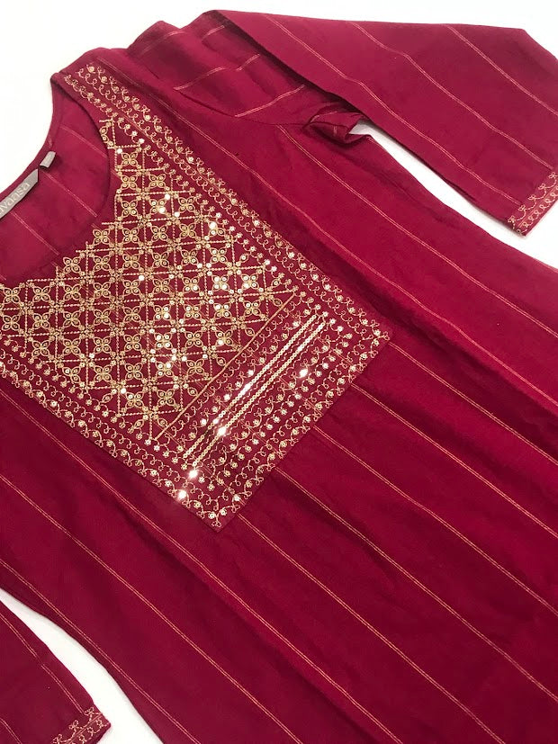 Maroon Color Cotton With Embroidery And Sequins Work Kurti Suits In Chandler