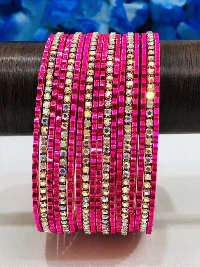 Pink With White Color Stone Work Metal Bangles In Phoenix