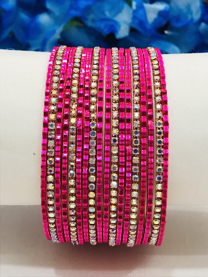 Pink With White Color Stone Work Metal Bangles Near Me