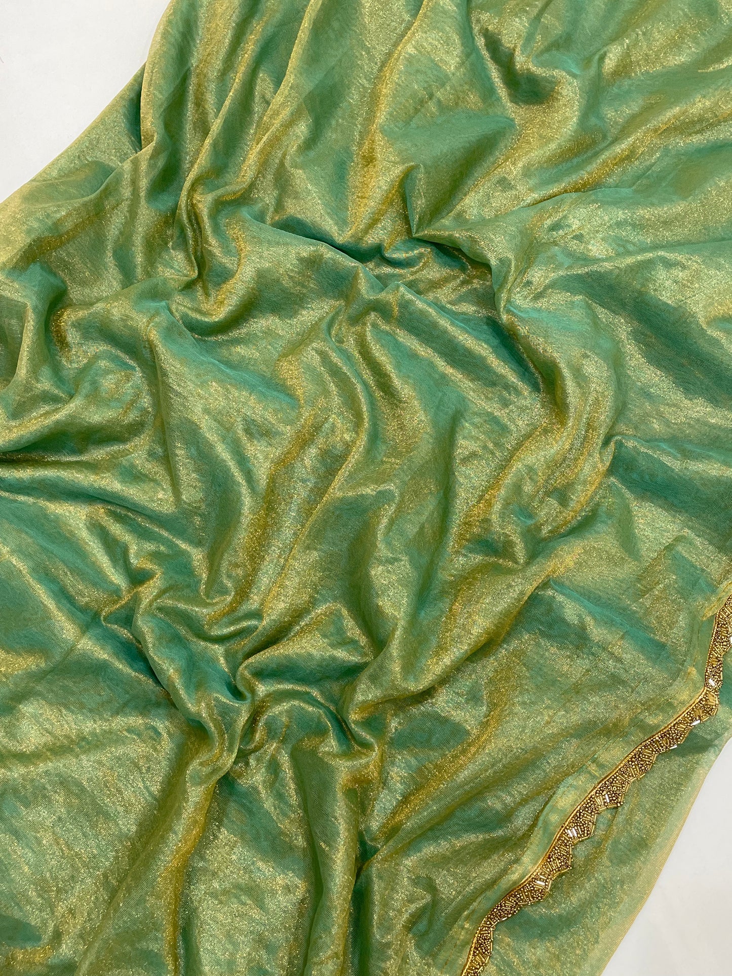 Green Color Soft Organza Saree With Beads Border Work In Yuma