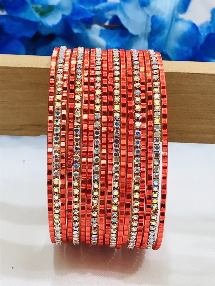 Red Color Stone Design Metal Bangles In USA