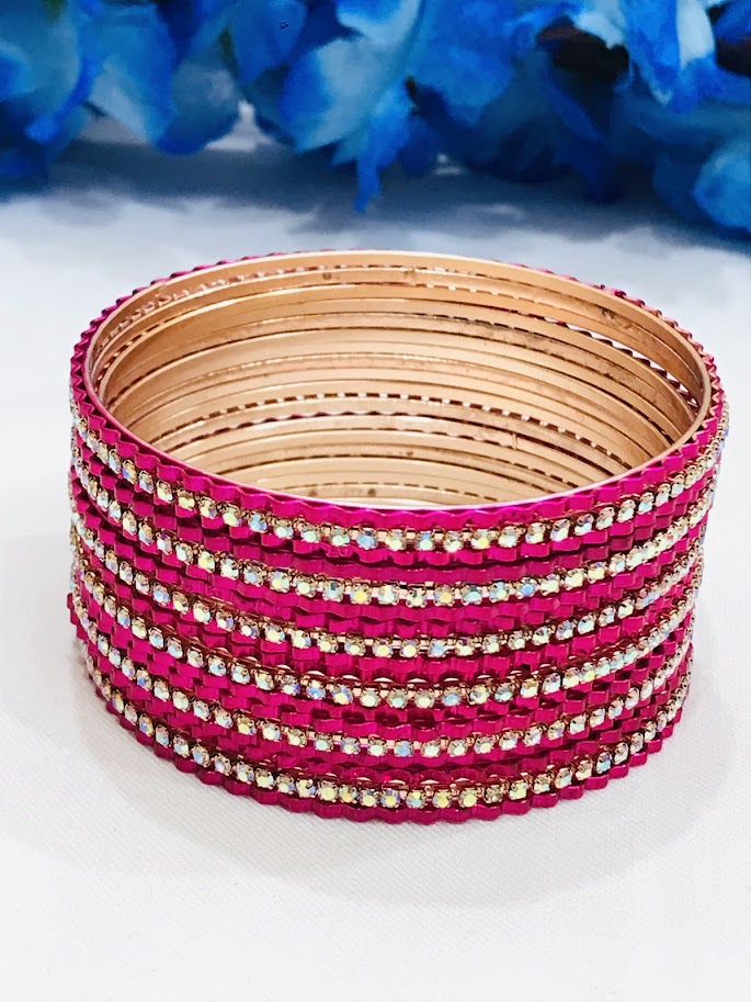Amazing Rani Pink Color Designer Party Wear Metal Bangles For Women