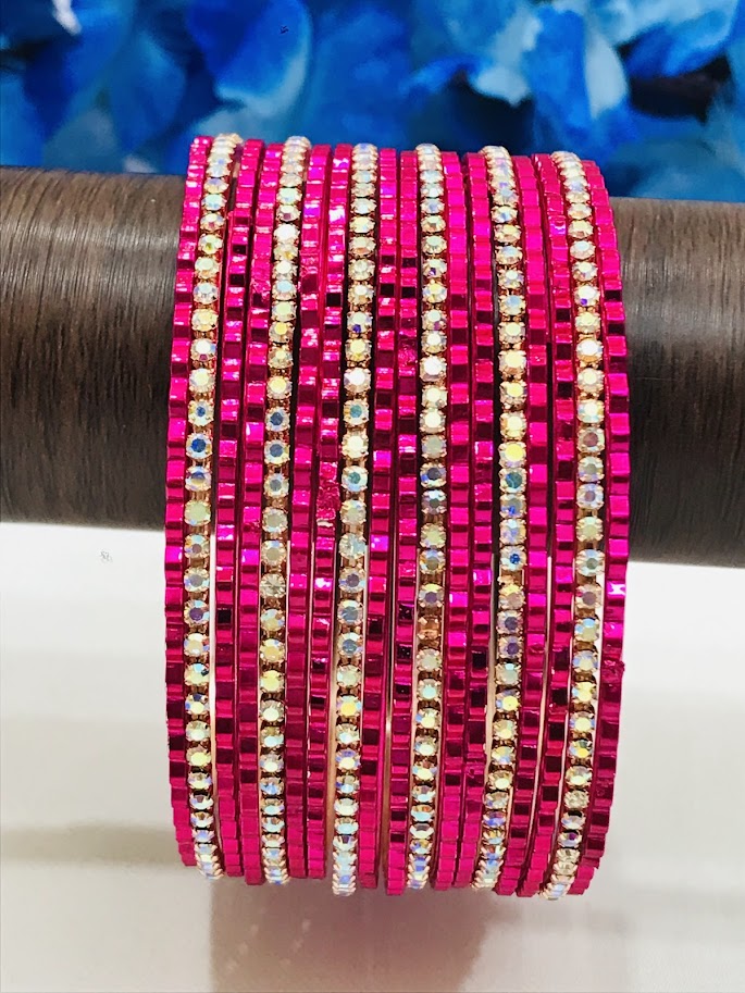 Rani Pink Color Designer Party Wear Metal Bangles In Chanler