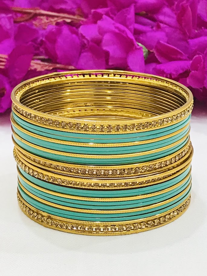 Dazzling Blue Color Smooth Finishing Metal Bangles For Women