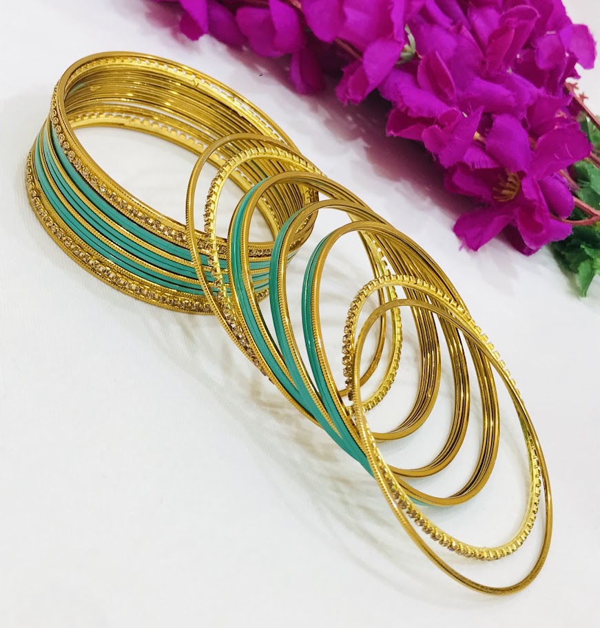 Dazzling Sky Blue Color Smooth Finishing Metal Bangles For Women