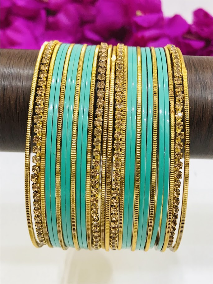 Dazzling Sky Blue Color Smooth Finishing Metal Bangles For Women