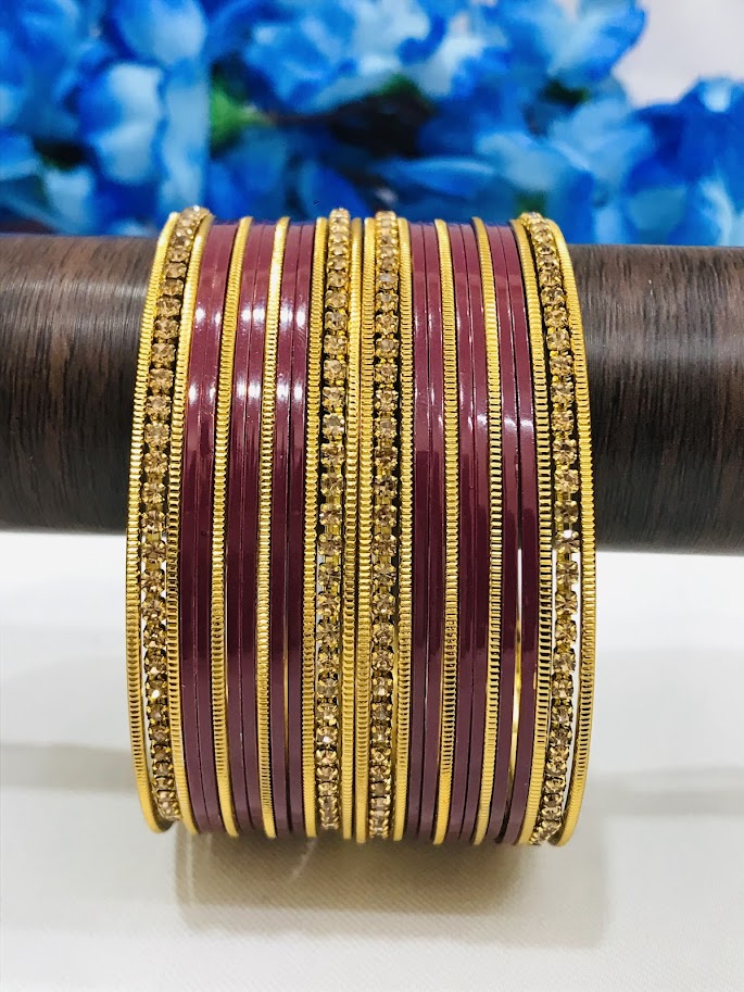Maroon Color Party Wear Metal Bangles For Women In Tucson