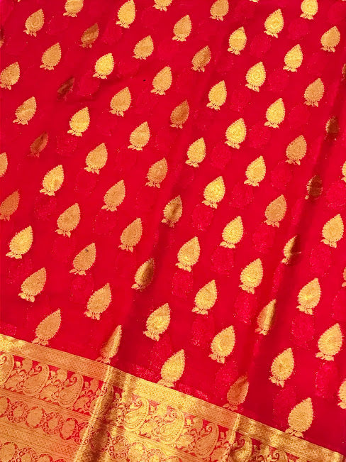 Pleasing Red Color Georgette Designer Saree With Rich Pallu