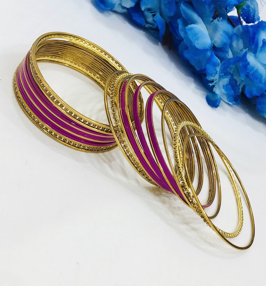 Smooth Finishing Stone Design Metal Bangles In Williams