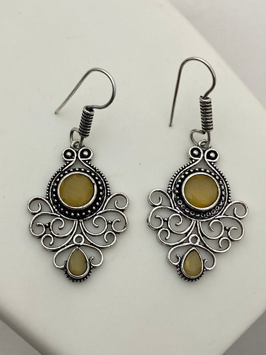 Wonderful Oxidized Yellow Color Stoned Earrings For Women