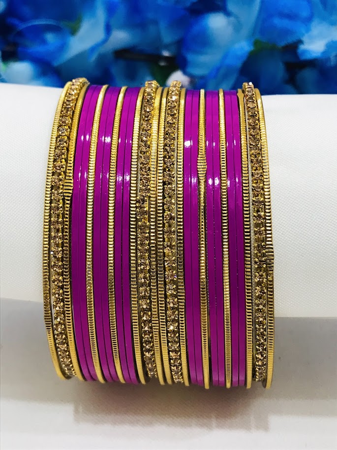 Pink Color Smooth Finishing Stone Design Metal Bangles Near Me
