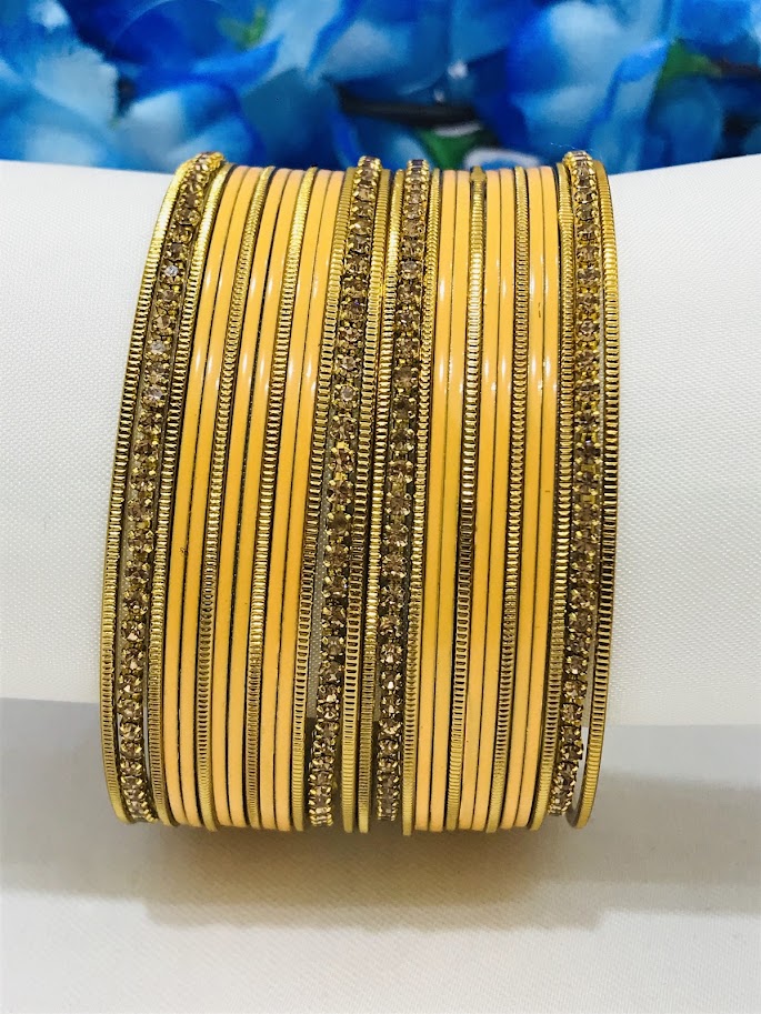 Yellow Color Stone Design Metal Bangles Near Me