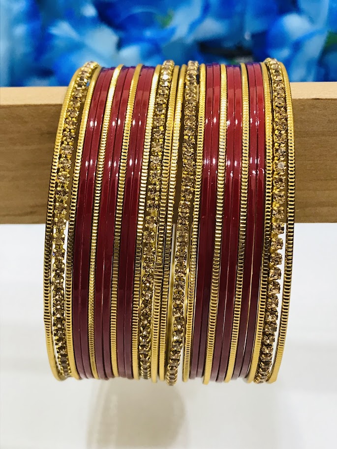 Stone Designed Red Color Metal Bangles In USA