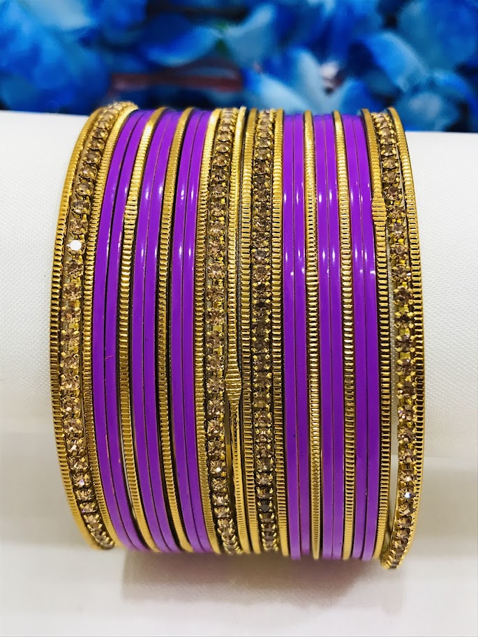 Purple Color Party Wear Stone Designed Metal Bangles Near Me