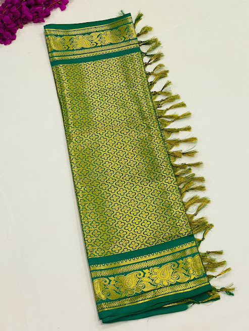 Elegant Green Color Traditional Silk Shawl (Ponnadai) For Guest Near Me