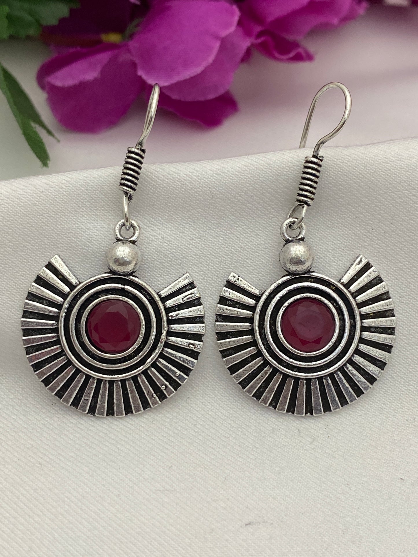 Charming Pink Stone Designer Oxidized Earrings For Women In Yuma