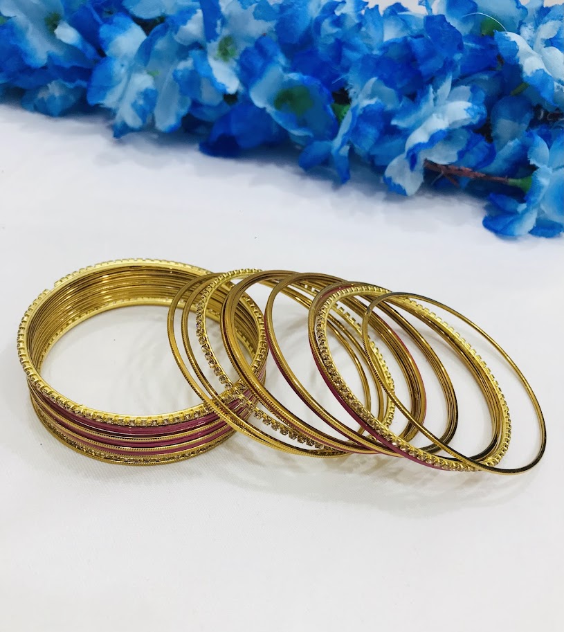 Pink Color Stone Designed Party Wear Metal Bangles  In Tempe