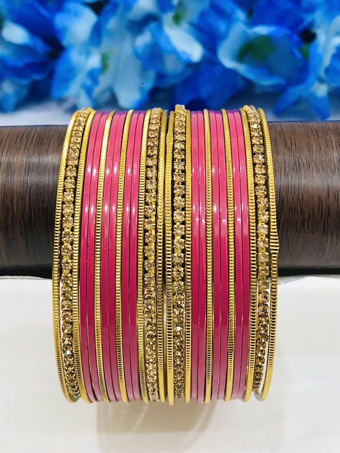 Pink Color Stone Designed Party Wear Metal Bangles  In Chandler