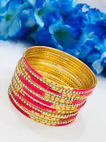 Pink Colored White Stone Design Metal Bangle Set For Women In Tempe