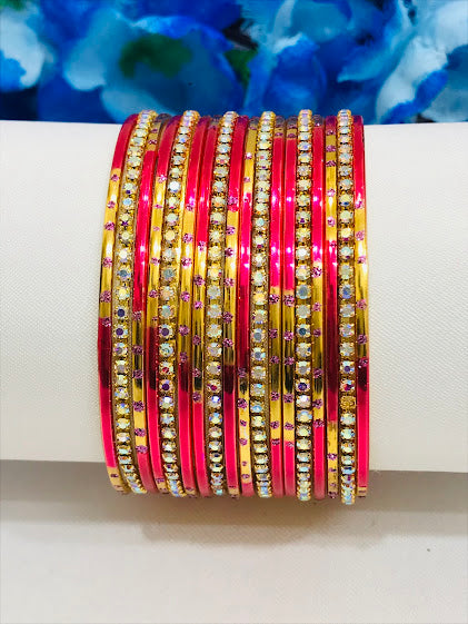 Splendiferous Pink Colored White Stone Design Metal Bangle Set For Women Near Me