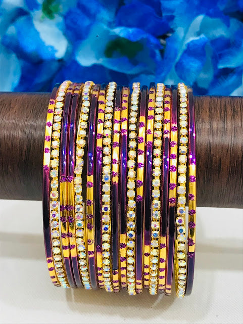 Delightful Purple Color Metal Bangles With Stone Work In Surprise