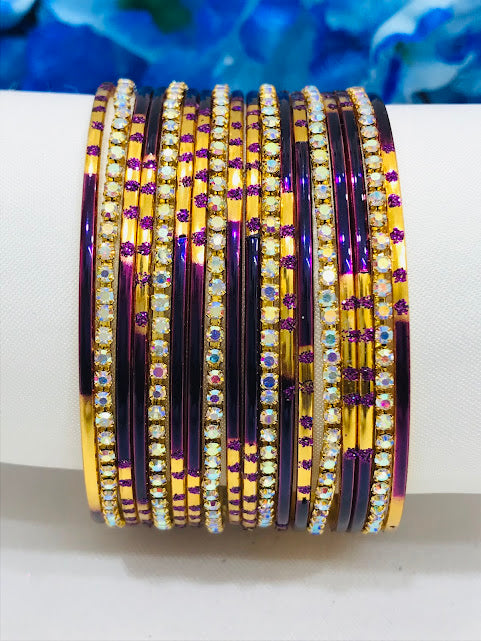 Delightful Purple Color Metal Bangles With Stone Work For Women Near Me