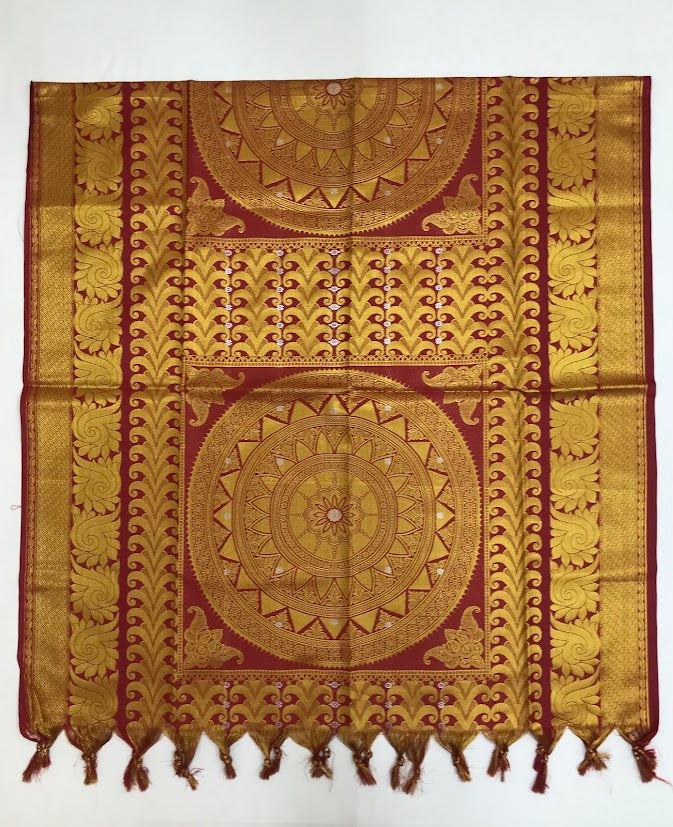 Red Color Art Silk With Gloden Zari Work Shawl (Ponnadai) In Chandler