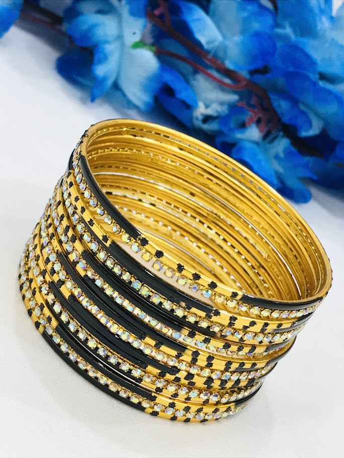 Resplendent Black color Gold Plated Metal Bangles For Women