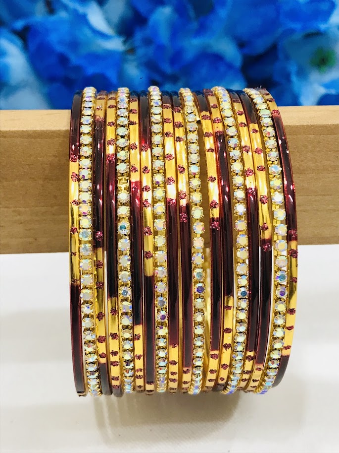 Maroon Color Stone Worked Metal Bangles In Mesa