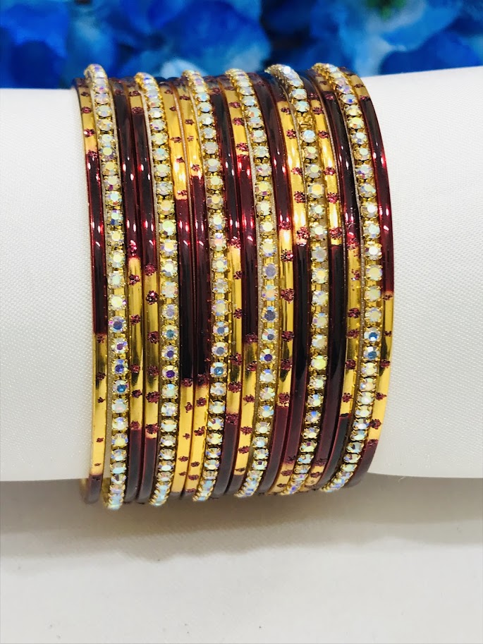 Maroon Color Stone Worked Metal Bangles Near Me